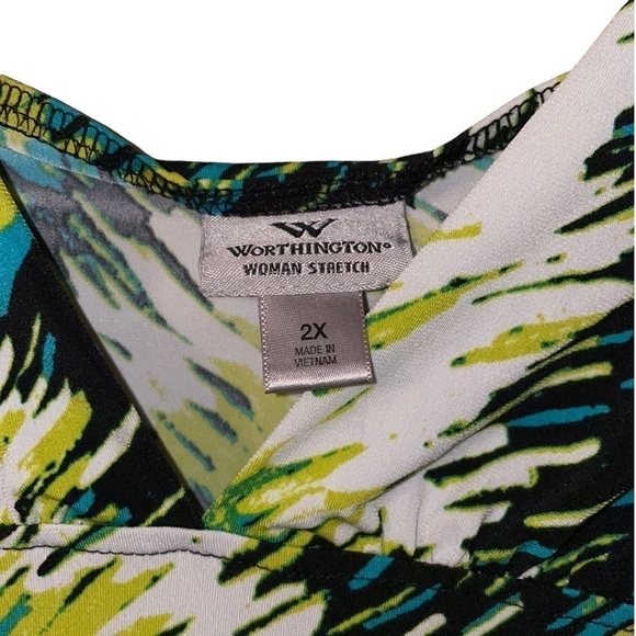 WORTHINGTON Green Pop V-Neck Short Sleeve Womens Top Size 2X - Picture 3 of 5